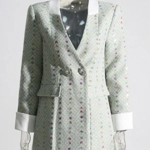 Colorblock Patchwork Sequins Blazer For Women V Neck Long Sleeve Spliced Button Chic Blazers Female Fashion Style