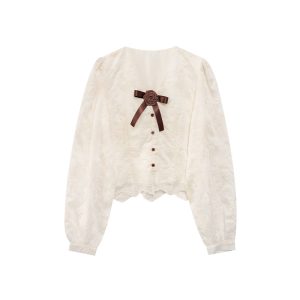 Embroidered bow top for women