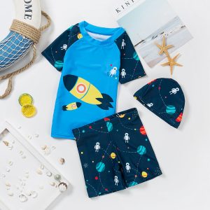 Children's Swimsuit Sunscreen Quick-Drying Boy Boy Jumpsuit Hot Spring Warm Fish Swimsuit Cute Girl Swimming Trunks Swimming Cap