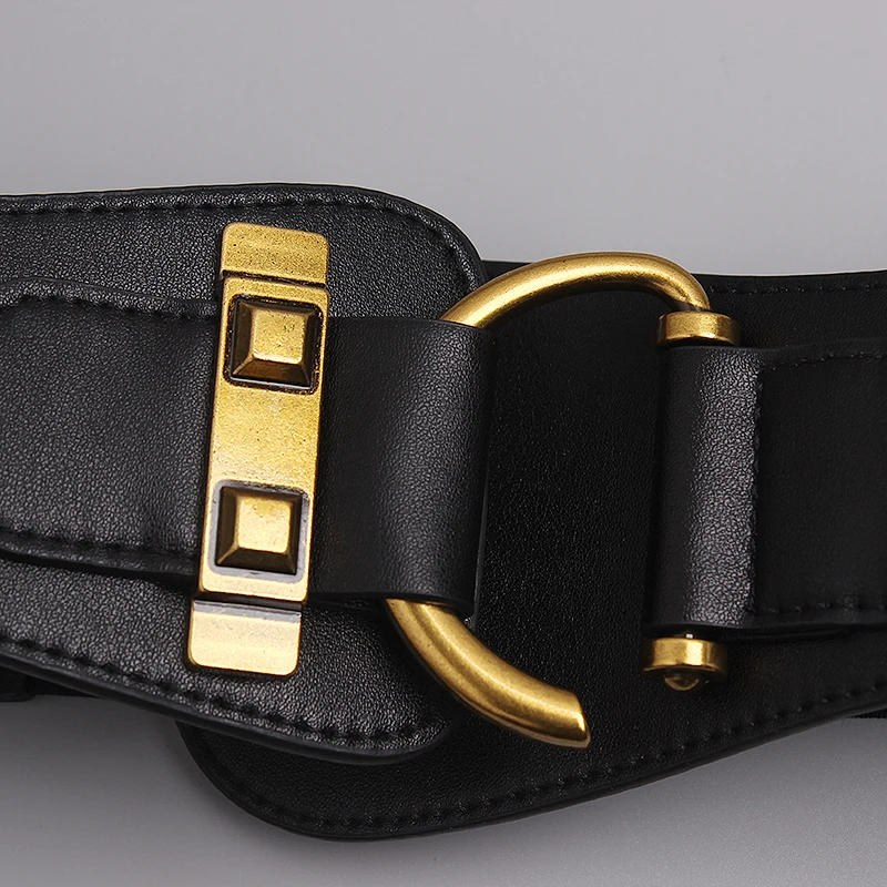 Fashion Wide Genuine Leather Belt Corset Belt Women Big Gold Color Pin Buckle Waistband Female Waist Belt Dress Decorative - Image 6