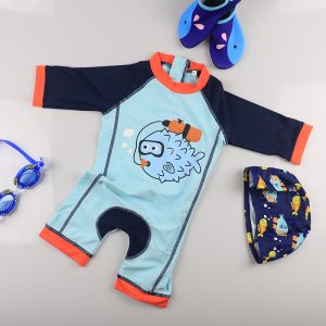 Children's Swimsuit Sunscreen Quick-Drying Boy Boy Jumpsuit Hot Spring Warm Fish Swimsuit Cute Girl Swimming Trunks Swimming Cap