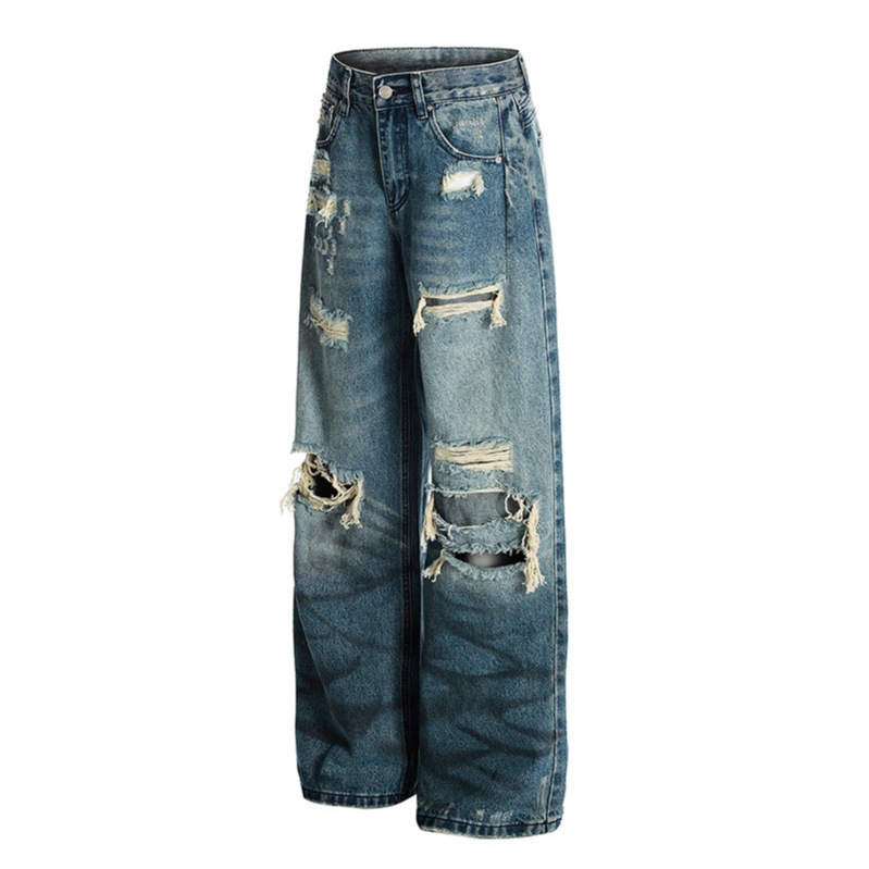 Washed blue ripped jeans for women - Image 3