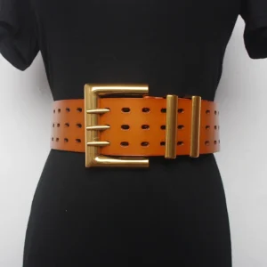 New Genuine Leather Belt Female Vintage Metal Buckle Wide Leather Waistband Women Belt Lady