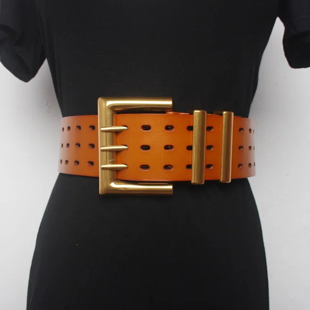 New Genuine Leather Belt Female Vintage Metal Buckle Wide Leather Waistband Women Belt Lady