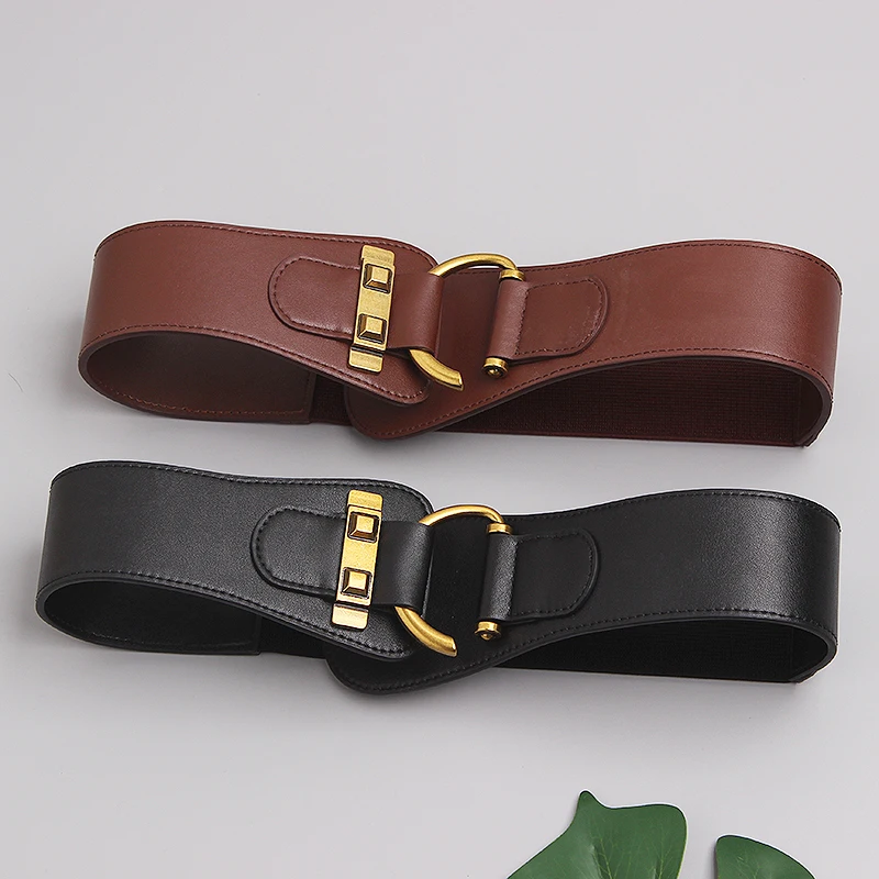 Fashion Wide Genuine Leather Belt Corset Belt Women Big Gold Color Pin Buckle Waistband Female Waist Belt Dress Decorative - Image 4