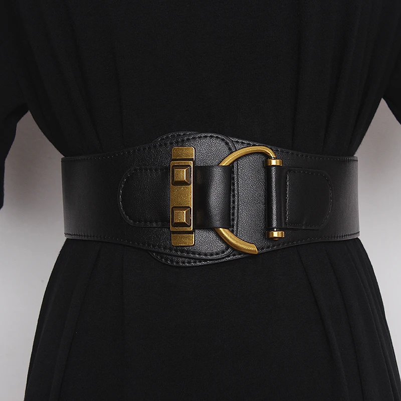 Fashion Wide Genuine Leather Belt Corset Belt Women Big Gold Color Pin Buckle Waistband Female Waist Belt Dress Decorative - Image 5