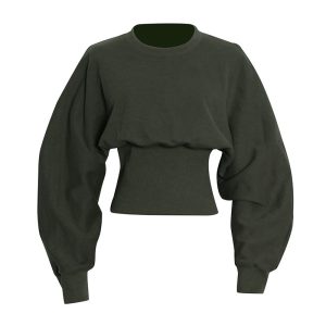 Green Sweatshirts For Women Slim Plain O Neck Long Sleeve